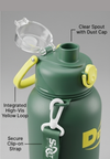 DESIGN Series 1200ml High-Capacity Sports Water Bottle – Matte Forest Green | BPA-Free Leak-Proof Jug with Clear Spout, Dust Cap, and Adjustable Shoulder Strap for Kids, School & Travel