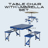Plastic Blue Table And Chair Set Folding Table outdoor table chair with umbrella PS187