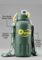 DESIGN Series 1200ml High-Capacity Sports Water Bottle – Matte Forest Green | BPA-Free Leak-Proof Jug with Clear Spout, Dust Cap, and Adjustable Shoulder Strap for Kids, School & Travel
