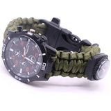 Paracord Survival Green Watch Bracelet Compass Flint Fire Starter With Compass Ps106