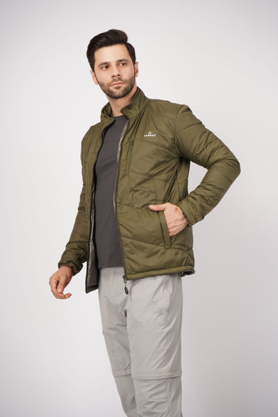 Windproof Unisex Winter Parbat Puffer Jacket - Olive Green